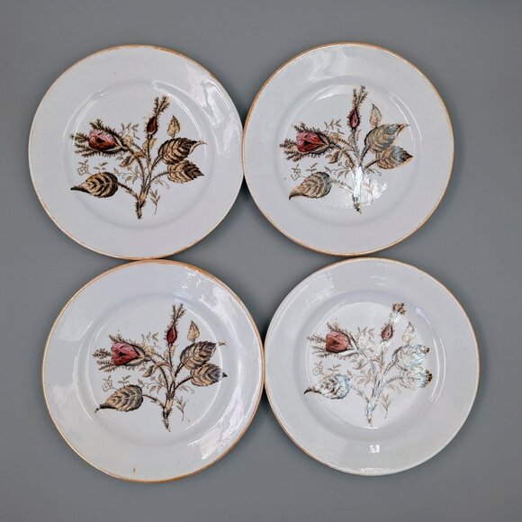 1950s Vintage Dusty Rose Floral Plate Set with Matching Serving Platter - Picture 6 of 9
